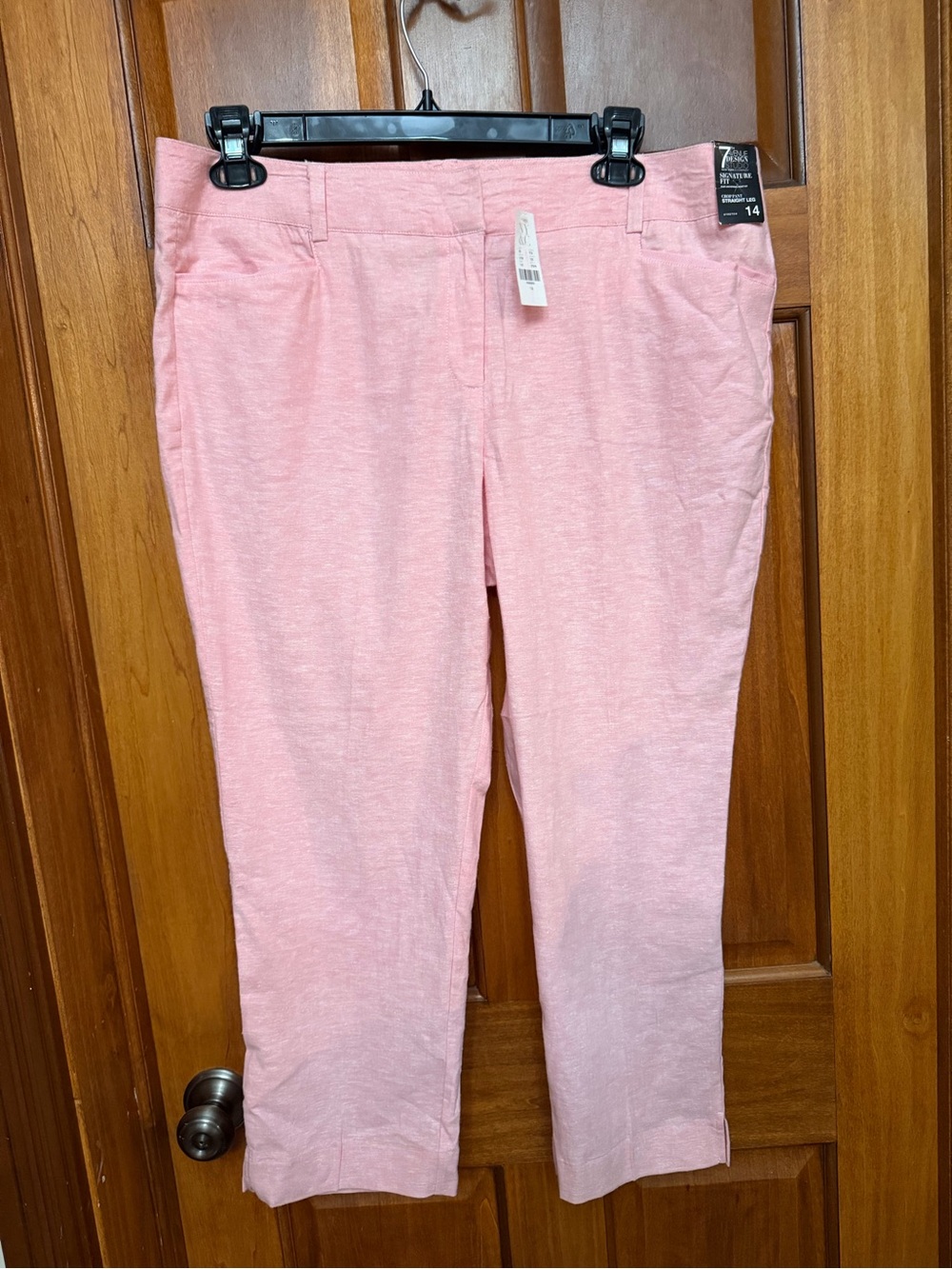 NY & C 7th Avenue Signature Fit Pink Cropped Straight Leg Linen Pants 14